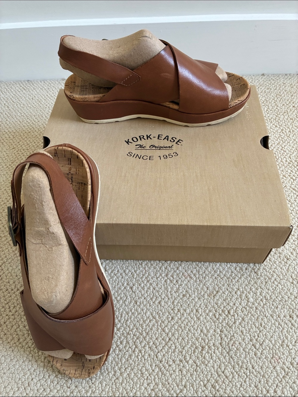Kork-Ease Brown Leather Chloe Crisscross Wedge Sandals great condition size 9 - Picture 2 of 7